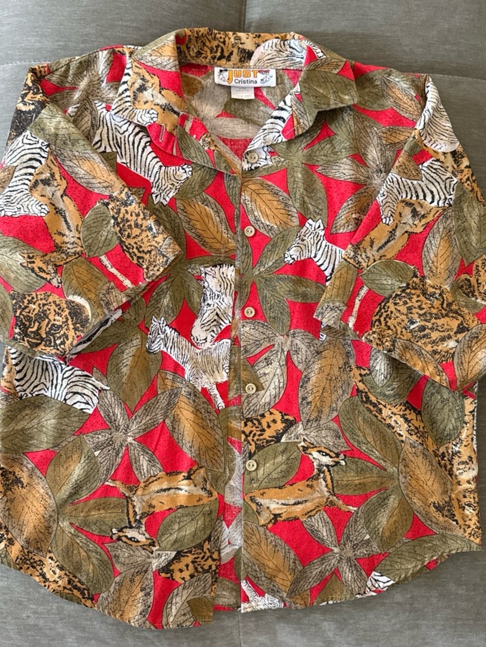 Women’s Button-Down Top in Red Safari Animal Print